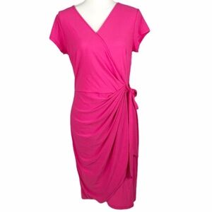 INC International Concepts Faux Wrap Pink Dress Large NWT